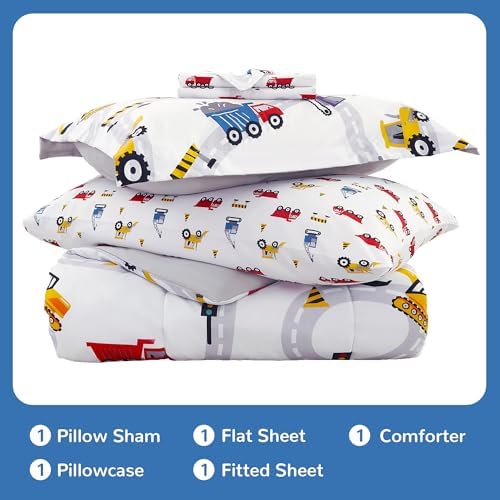 Viviland Kids Twin Bedding Sets, Boys Comforter, White Car