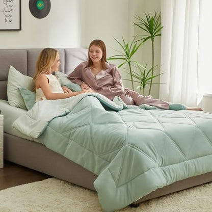 Joiedomi California King Comforter Set with Sheets Sage Green, 7 Pieces Bedding Set with 1 Down Alternative Comforter, 1 Flat Sheet, 1 Fitted Sheet, 2 Pillowcases and 2 Pillow Shams, Bed in a Bag