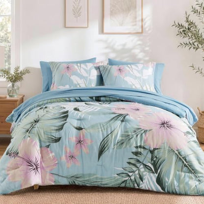 King Size Comforter Set - 7 Pieces Floral Bed in a Bag King Bedding Set
