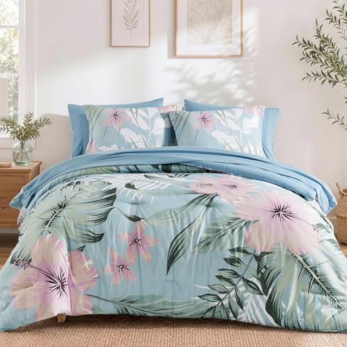 Full Size Comforter Sets - 7 Pieces Floral Bed in a Bag Full Bedding Set
