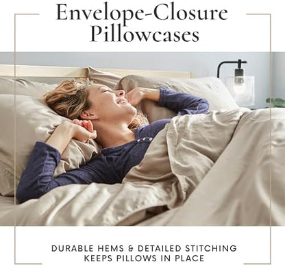 Bamboo Bay 6 Piece California King Size Sheet Set, 100% Viscose Made from Bamboo, Breathable, Ultra Soft Cooling Bed Sheets for Hot Sleepers, Beddings with Deep Pockets Fit 16" Mattress, Sand Beige