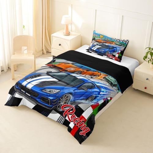 Feelyou Boys Race Car Kids Comforter Set Twin Size for Kids Boys Girls
