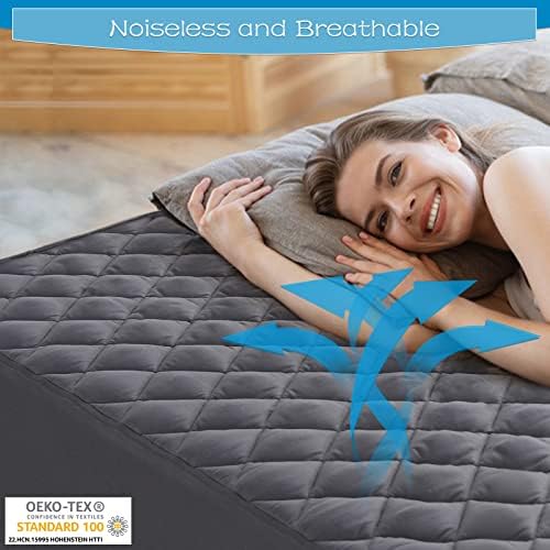 GRT Queen Size Waterproof Mattress Pad, Grey Quilted Mattress Protector