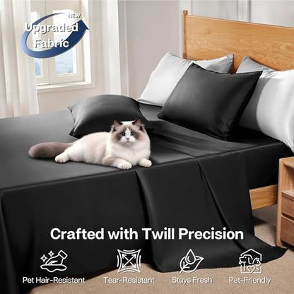 MR&HM King Size Sheet Set 4 Pieces, Rayon Derived from Bamboo Blend, Black