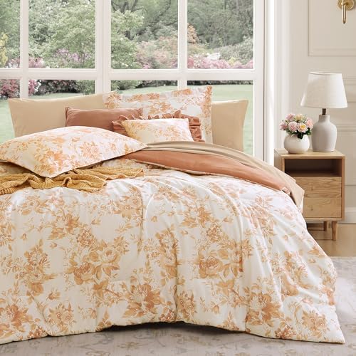 BLOOMHAVEN Queen Comforter Set-7 Pieces Autumn Floral Bed in a Bag Queen