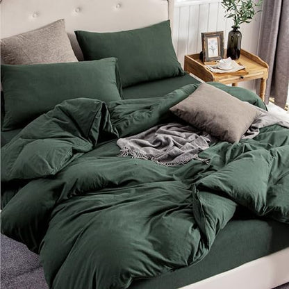PURE ERA Jersey Knit Duvet Cover Set Solid Forest Green King