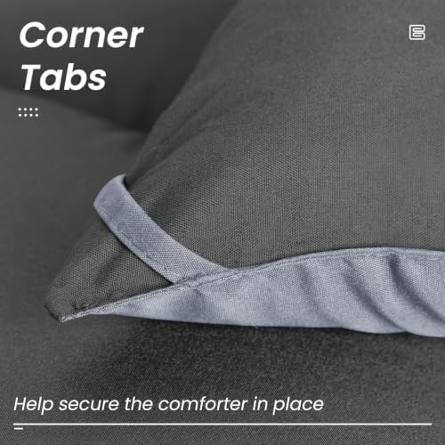 HYLEORY All Season Full Size Bed Comforter - Cooling Down Alternative Comforter Quilted Duvet Insert with Corner Tabs - Winter Warm - Machine Washable - Reversible Dark Grey/Light Grey