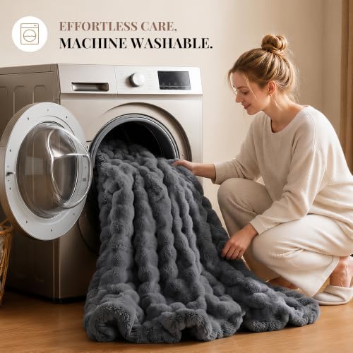 Smoofy Fluffy Faux Rabbit Fur Bubble Comforter California King - Dark Grey