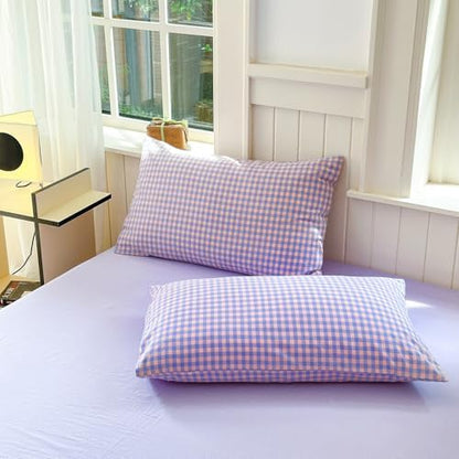 LifeTB Purple Gingham Comforter Set King Modern Plaid Checkered Pattern Comforter Soft Gingham Bedding Set Lightweight Purple Pink Grid Plaid Bedding Comforter Fluffy Checkered Comforter Set