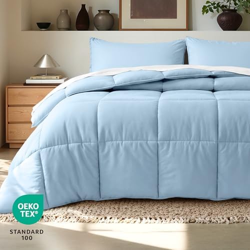 Bare Home Queen Comforter Set - 1800 Ultra Soft (Queen, Light Blue)