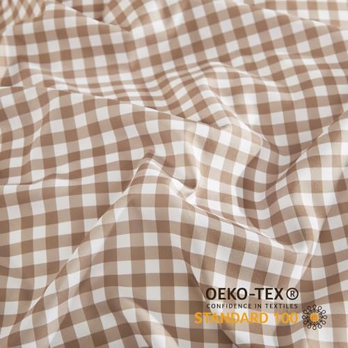 Andency Tan Gingham Duvet Cover Queen, Brown Checkered Plaid Bedding Set