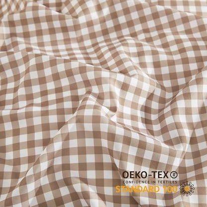 Andency Tan Gingham Duvet Cover Queen, Brown Checkered Plaid Bedding Set