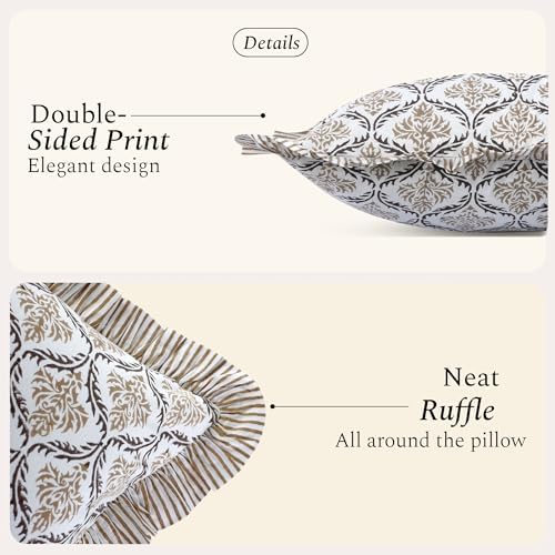 CPC Block Print Sandstone Regal Ruffle Cotton Lumbar Pillow Cover 14x36 inch