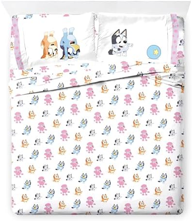 Bluey Bingo Queen Comforter Set 7 Piece Kids Bedding for Girls, Pink