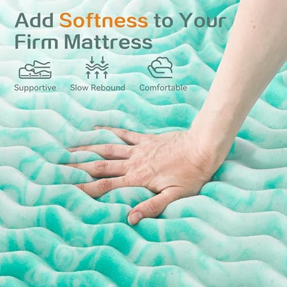 SINWEEK Mattress Topper 5-Zone Memory Foam Mattress Topper Pressure Relieve Soft Mattress Pad, CertiPUR-US Certified, 1.5 Inch King Size, Green