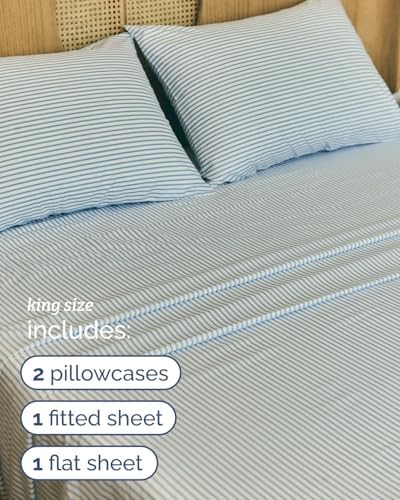 King 4 Piece Striped Sheet Set - Soft, Breathable & Cooling - Sky Stripe