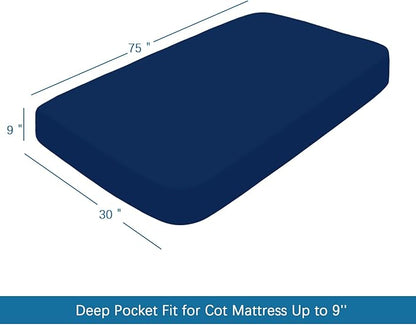 Springspirit 30" x 75" x 9" Cot Sheets, 4-Piece Set, Fitted Sheets for Twin/Camp Bunk/RV Bunk/Guest Beds, Navy