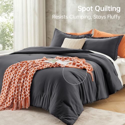 MUXHOMO Oversized Queen Comforter Sets, All Season Ultra Soft Down Alternative Bedding - 3 Piece Lightweight Bed Set Includes 1 Comforter (98"*98") and 2 Pillow Shams (20"x26"), Dark Grey