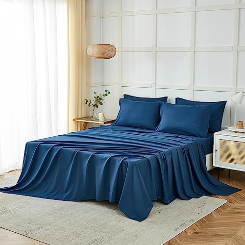 ILAVANDE Navy Blue Queen Sheets Set 6 Piece,Hotel Luxury Super Soft 1800 Series Microfiber Queen Bed Sheets Set-Wrinkle Free & Breathable-14 Deep Pocket Sheets for Queen Size Bed(Queen,Navy Blue)