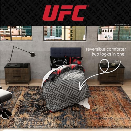 UFC Fight Night Bedding Set, Queen Size 7 Piece Set Super Soft Cozy Reversible Comforter and Sheet Set with Sham, (100% Officially Licensed Product) by Franco