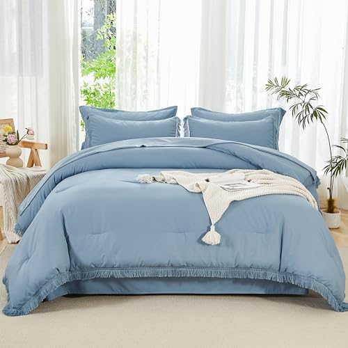 Andency King Comforter Set, 7 Pieces Grayish Blue Bedding