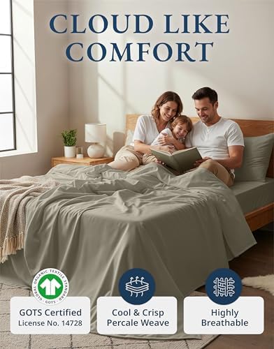 Lane Linen Twin Sheet Set 100% Organic Cotton Cooling Soft 3pc - Silver
