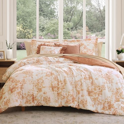 BLOOMHAVEN Queen Comforter Set-7 Pieces Autumn Floral Bed in a Bag Queen