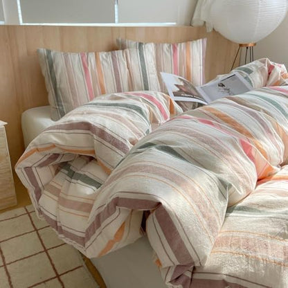 mixinni Pastel Rainbow Stripes Comforter Set Full 3 Piece - Striped Bedding Set with Fluffy Comforter & 2 Pillowcases, Lightweight All Seasons, Sweet Boho Aesthetic for Girls Women Teens