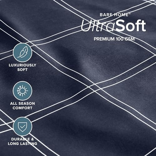 Bare Home Fitted Sheet (King, Modern Plaid - Midnight Blue/White)