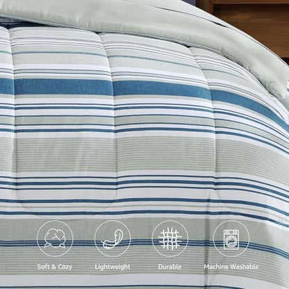 Twin XL Comforter Set Striped Royal Blue 5 Pieces Bed in a Bag for Dorm