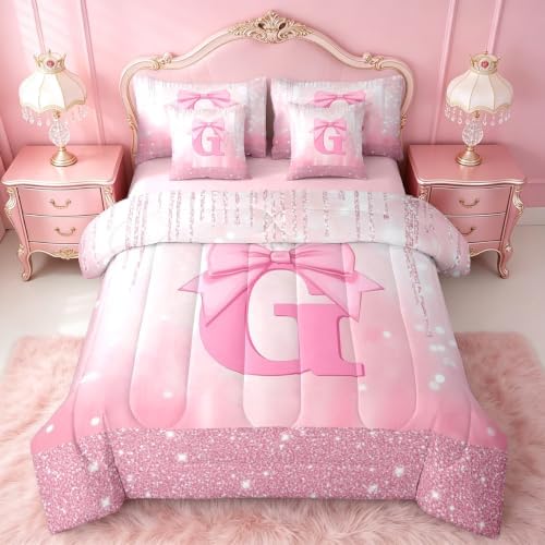 Feelyou Kids Pink Bowknot Bed in A Bag Queen Size for Boys Girls