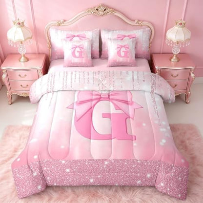 Feelyou Kids Pink Bowknot Bed in A Bag Twin Size for Boys Girls