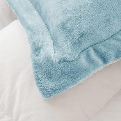 Sherpa Comforter Set Twin XL Size, Smoke Blue Bedding Set with Sham
