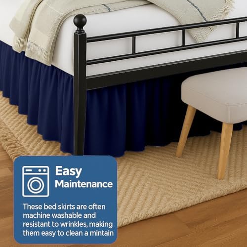 Ruffled Bed Skirt Split Corners with Platform, Tailored Fit Hotel Quality Wrinkle Free Ultra-Soft Microfiber Dust Ruffle, Upto 18 Inch Drop, Twin, Navy Blue