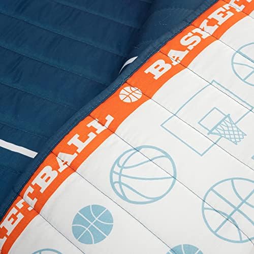 Lush Decor Basketball Game Reversible Quilt Queen Size 5 Piece Set, Full/Queen Navy - Kids Bedding Set - Queen Size Quilt - Sports Décor