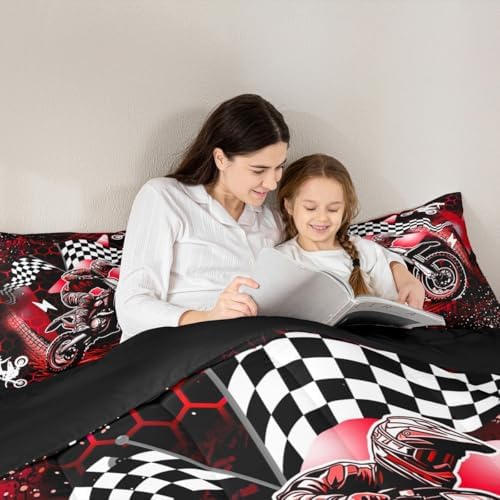 Feelyou Dirt Bike Comforter Set for Kids Boys Girls King Size