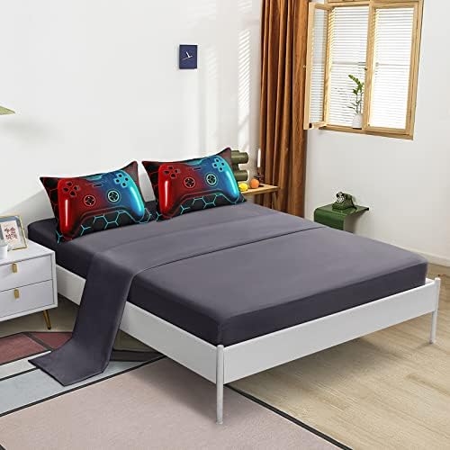 6 Pieces Gaming Bedding Set Queen Size for Boys Gamer Comforter Set for Boys Girls Kids Teens 6 Piece Bed in A Bag Video Game Bedding for Gamer Room Decorative Queen49