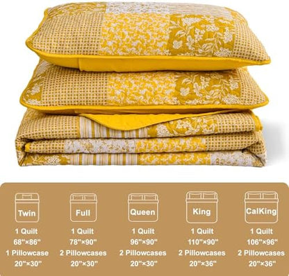 Mybedsoul Yellow Boho Quilt Twin Size, Floral Bedspread Dorm Bedding