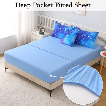 JQinHome Twin Ombre Blue Comforter Set, 6 Piece Bed in A Bag 3D Colorful Bedding Sets for Teen Girls (1 Comforter,2 Pillowcases,1 Flat Sheet,1 Fitted Sheet,1 Cushion Cover)(Star Blue)