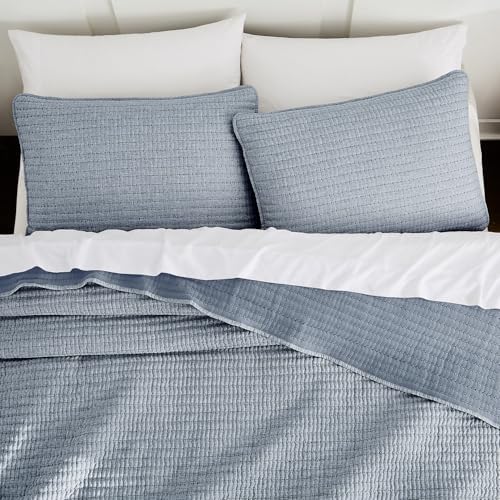 WDCOZY Chambray Blue California King Size Quilt Set 3 Pieces 118x106 inches