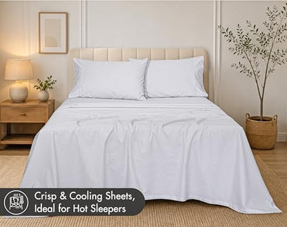 RUVANTI 100% Cotton Queen Sheets, Percale Queen Sheet Set, Grey Pinn Stripe