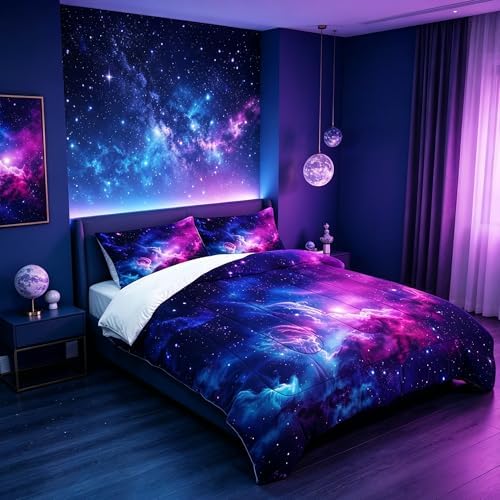 Galaxy Comforter Set Twin, Starry Space Bedding for Teens Boys Girls