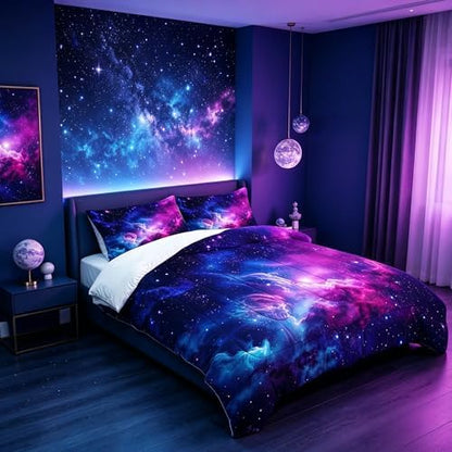 Galaxy Comforter Set Twin, Starry Space Bedding for Teens Boys Girls