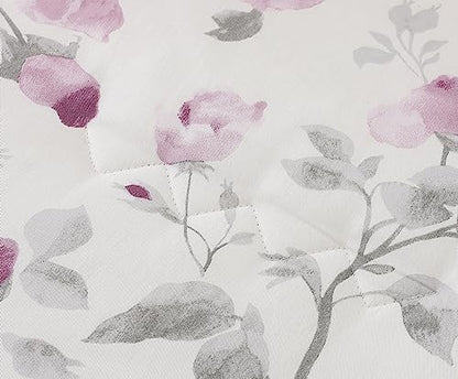 SLEEPBELLA Comforter Queen Size, 600 Thread Count Cotton White Print with Purple Flowers Reversible Comforter Sets, Down Alternative Bedding Set 3Pcs(Queen, Purple Floral)
