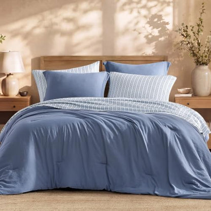 King Comforter Set with Sheets-7 Pieces Soft Recycled Bed in a Bag Bedding