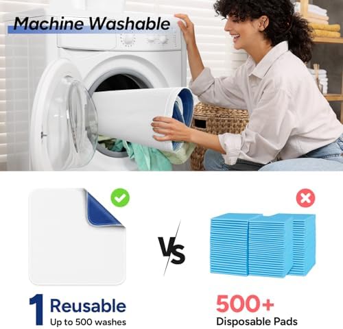 WhyWorry Washable Bed Pads for Adult Incontinence, 34"x36", White, 4 Count