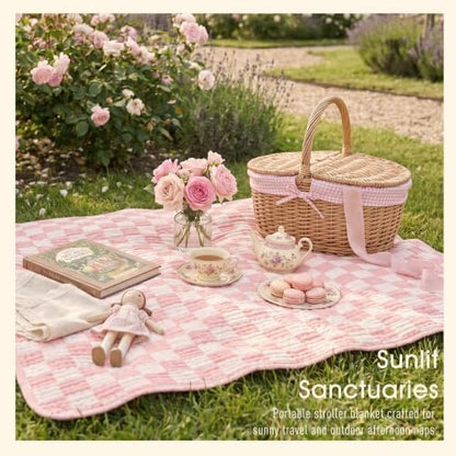 Ultra-Soft Muslin Baby Blanket - Swaddle & Crib for Girls, Pink Checkered (1-Pack)