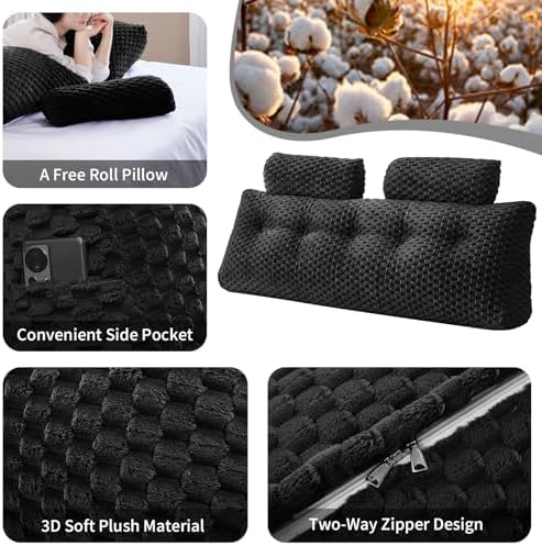 EUHAMS Headboard Pillow Queen with Neck Roll, Triangular Backrest Pillow
