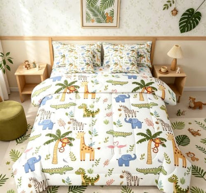 Feelyou Zoo Animals 7 Piece Bedding Set for Kids