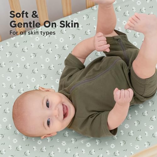KeaBabies 2pk Organic Cotton Crib Sheets for Boys Girls 52x28, Daisies